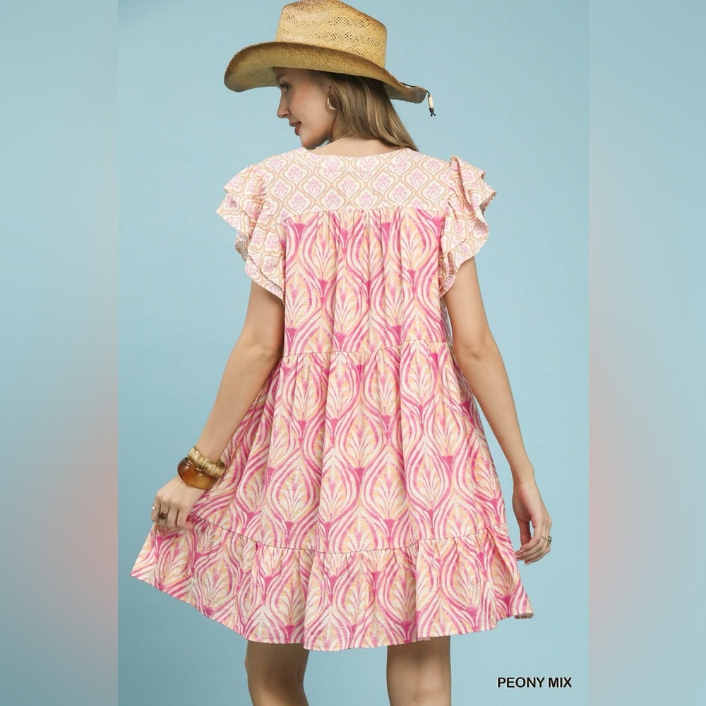 Umgee Mix Printed Flutter Sleeve Dress - Picture 3 of 6